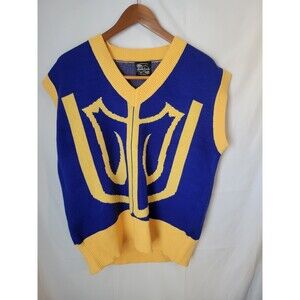 Steady Hands Men's Blue Yellow Graphic Knit V-Neck Sleeveless Sweater Vest